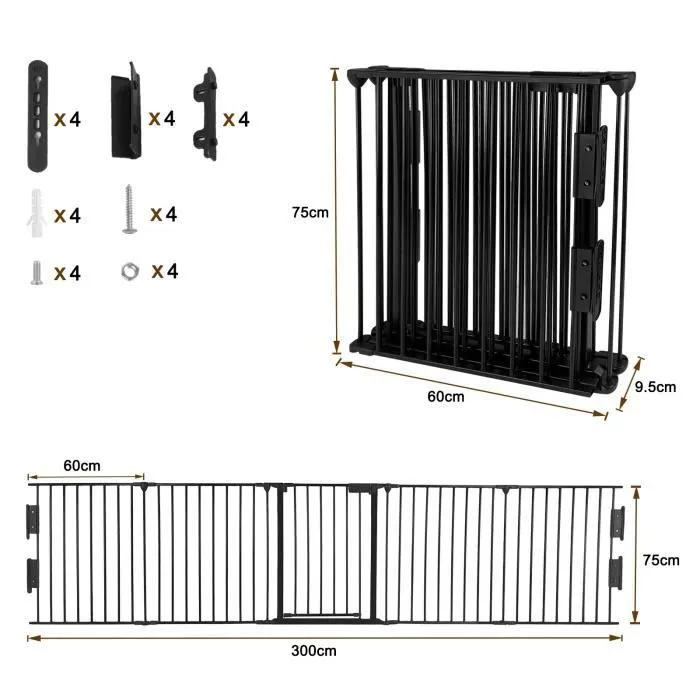 LARS360 Barrière de cheminée en métal avec porte de 300 cm Barrière de protection des animaux Pour bébé Pliable 5 éléments 75x60cm-1