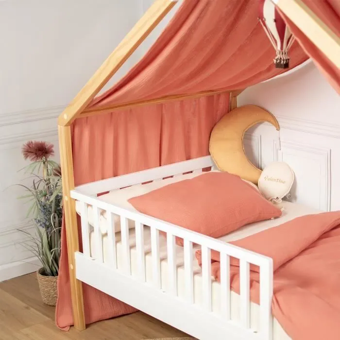 Housse en gaze de coton pour traversin plat Jeanne 160 cm Beige-2