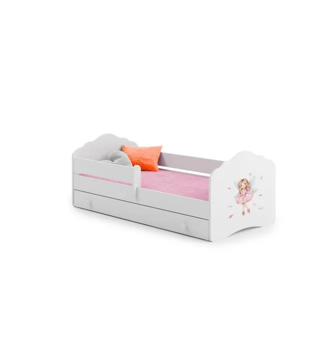 Lit enfant fille FIONA avec tiroir balustrade et matelas inclus - Fée rose - 160 cm x 80 cm-0