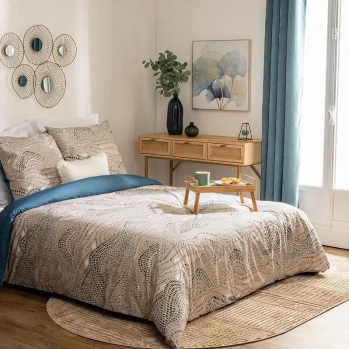 Parure de Lit 3 Pièces "Ilyan" 260x240cm Bleu-0