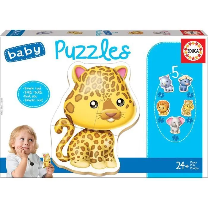 Puzzle bébé Animaux Sauvages - EDUCA - 19 pièces - Lot de 5 puzzles progressifs - A partir de 24 mois-0