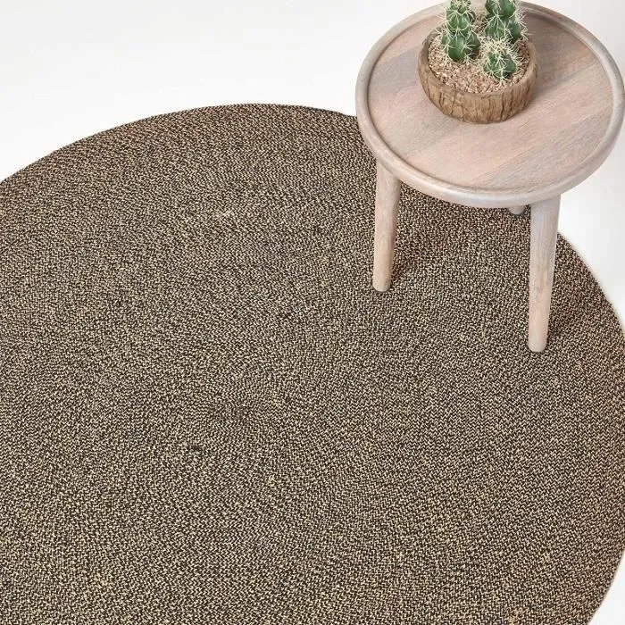 Tapis rond tissé à plat en coton mélangé Beige et Noir, 200 cm-0
