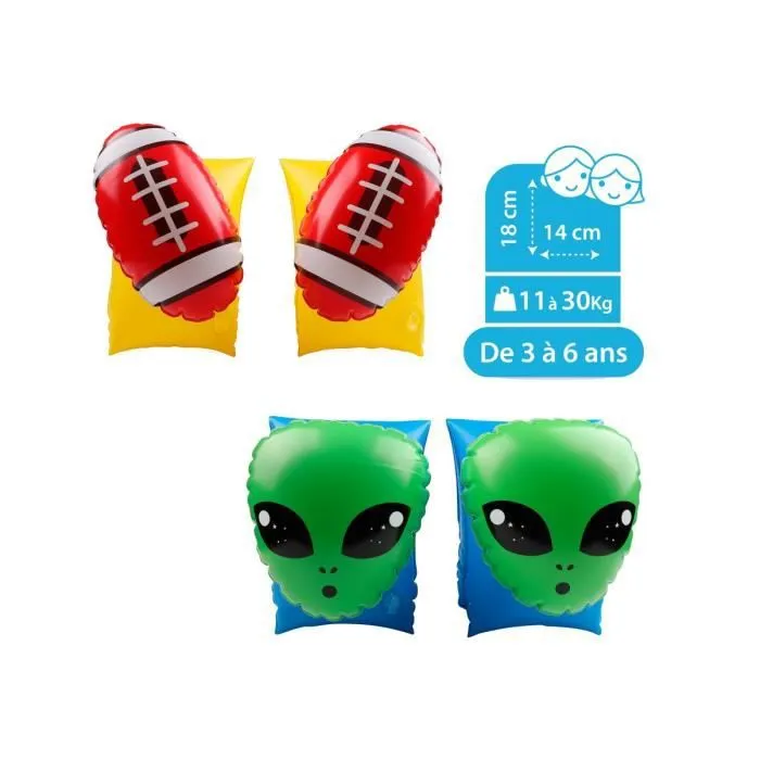 Brassards Gonflables De Natation x2 pour Enfants 3-6 Ans, Flotteurs piscine & plage - Pack Duo Rugby Alien-3