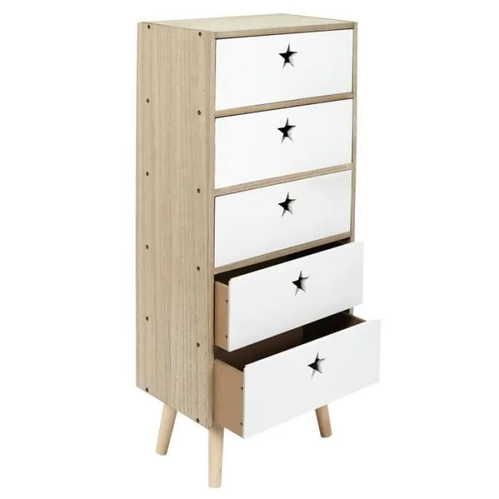 Chiffonnier Enfant "like A Star" 91cm Blanc & Beige - Paris Prix-2