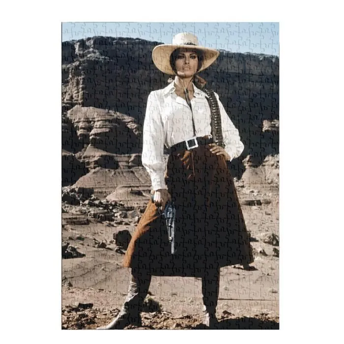 Puzzle Classique 500 pièces Femme Cowboy Western Revolver Photo de Film Original Vintage-1