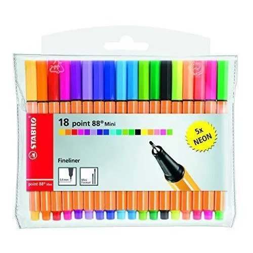 Stabilo Point 88 mini Pochette de 18 stylos-feutres dont 5 FLUOS - 688/18-2-0