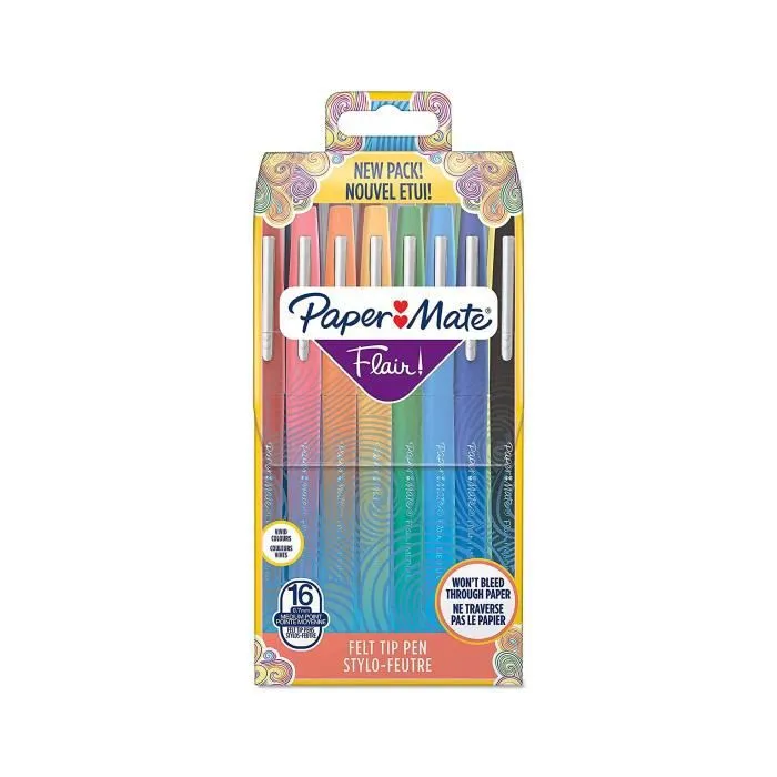 Feutre - Paper Mate - Flair Original - 16 couleurs - Pointe moyenne 0.7mm - Pochette incluse-0