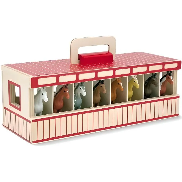 Étable pour chevaux de spectacle - MELISSA & DOUG - Bois - 8 chevaux de jeu-0