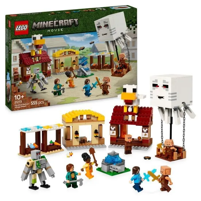 LEGO Minecraft 21273 Les Ghasts à l’Attaque du Village - Jeu pour garçon dès 10 ans-0