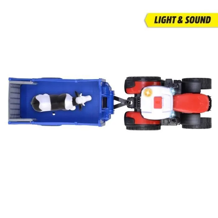 Tracteur Massey Ferguson - Dickie - 26cm - Roues libres, remorque, son et lumière - Dès 3 ans-4