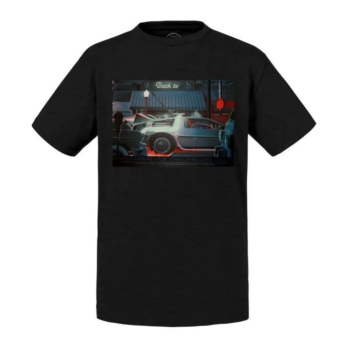 T-shirt Enfant Noir Dessin Delorean Dmc-12 Retour Vers Le Futur-0