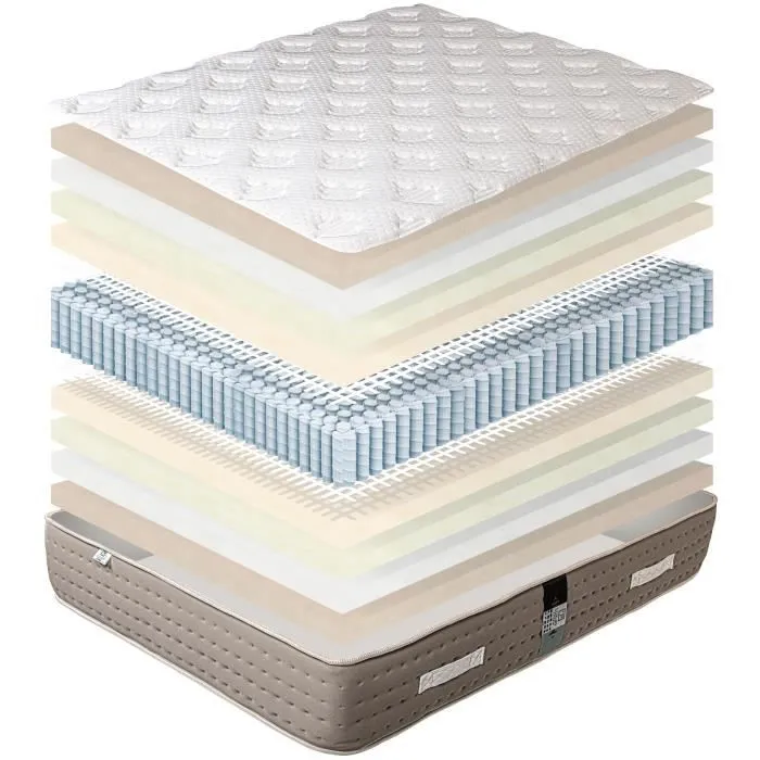 Ensemble matelas Dreamlux, 26 cm ressorts ensachés mémoire de forme ferme réversible+sommier beige ep20cm-3