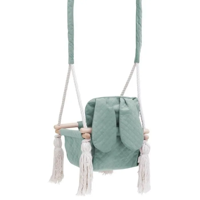 Bellochi Balançoire Bébé en Bois - Balançoire enfants avec Velours Coussins - Certifié - Balançoire Pour l'intérieur Menthe-1