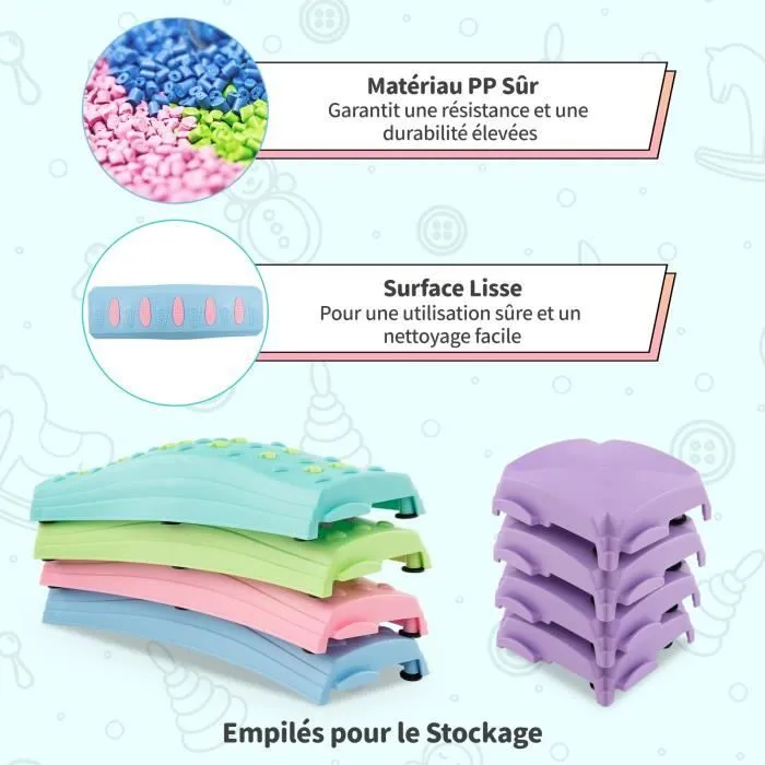 COSTWAY 20 Poutre d'Equilibre Enfants 3+ Ans-Connexions Pivotantes Encliquetables-Patins Antidérapants -Coordination-Vert Macaron-2