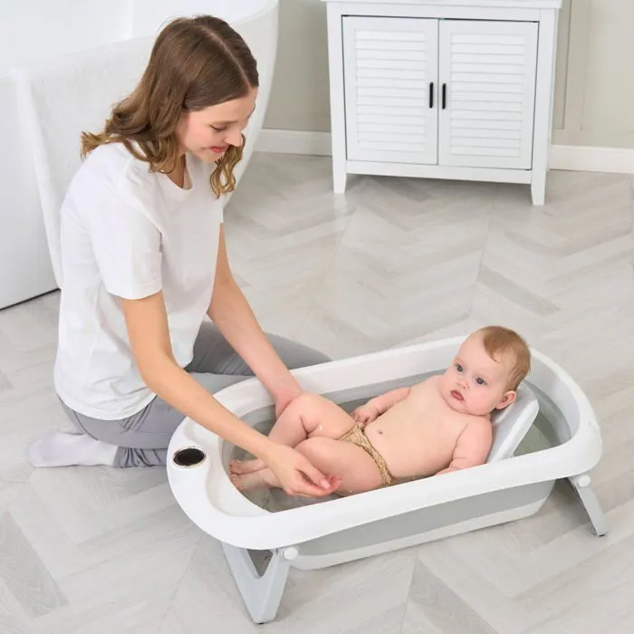 Baignoire bébé pliable - Thermomètre et transat inclus - LEAF - Grey | SUPERBE BEBE-5