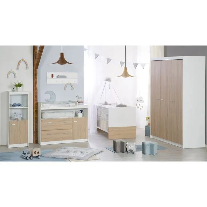 Chambre Bébé Duo Gabriella - Lit Évolutif 70x140 + Commode à Langer - Bicolore - ROBA-1