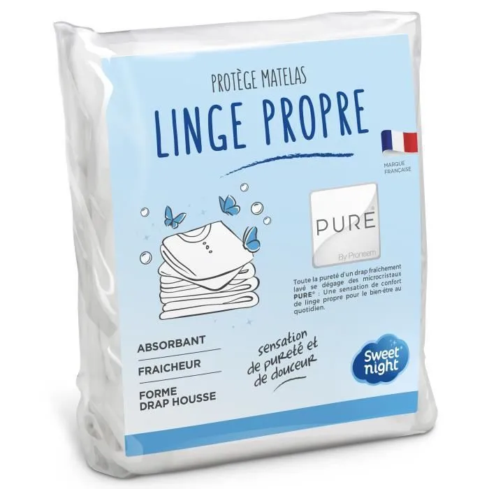 Protège Matelas - SWEET NIGHT - Linge Propre - 160x200 cm - Molleton 100% Coton - Absorbant-0