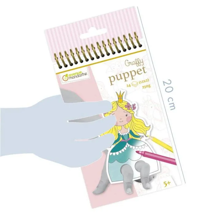 Carnet de coloriage - Avenue Mandarine - Prince et Princesse - 24 marionnettes à doigts - Papier 250g - 16x10 cm-3