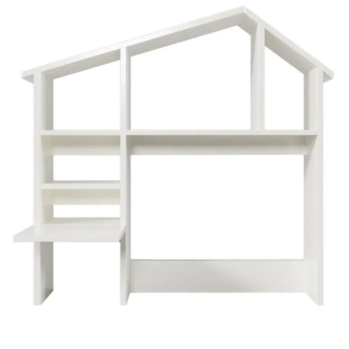 Lit d'enfant - Blanc - 90 x 200 cm - Bois massif - Bibliothèque intégrée - Sommier à lattes-4