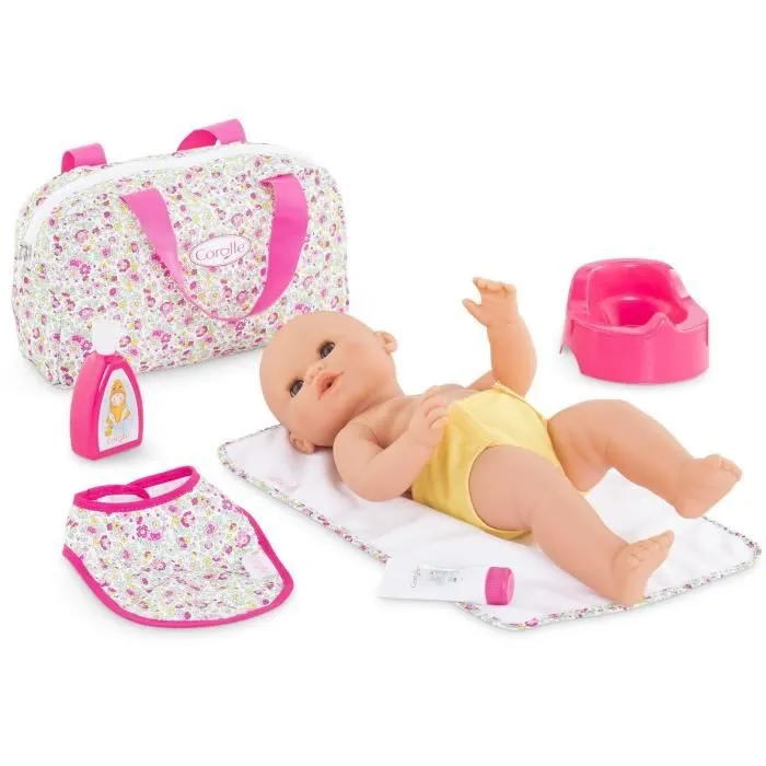 Accessoires poupon - COROLLE - Coffret Accessoires à langer fleuri - Pour poupon 36 et 42 cm - 7 accessoires - Dès 2 ans-2