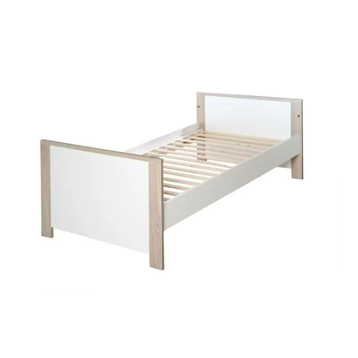 ROBA Lit Bébé Évolutif Olaf Réglable en Hauteur - 70x140 cm - Blanc / Effet Bois-3
