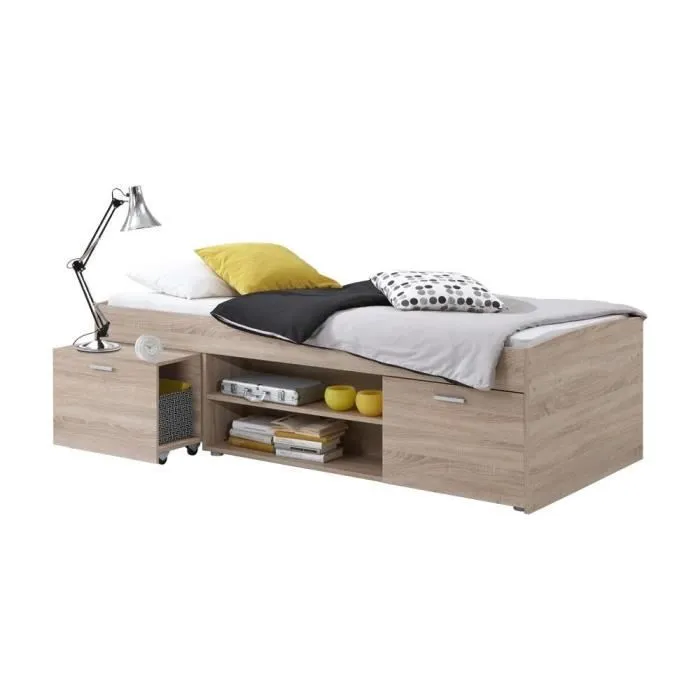 Lit banquette - FMD - Carlo - Avec tiroirs - Chêne - 90x200 cm-0