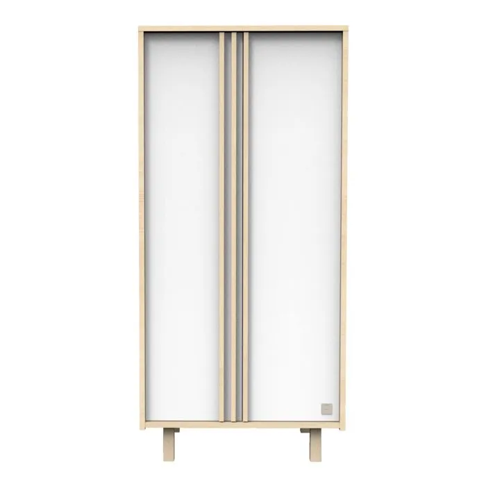 Armoire 2 portes en décor chêne velours et avec appliques en bois - NATURE-0