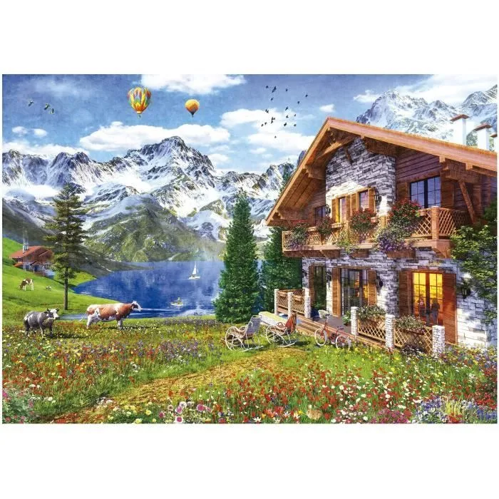 Puzzle paysage et nature - EDUCA - CHALET ALPIN - 4000 pièces - Sachet de colle inclus-1
