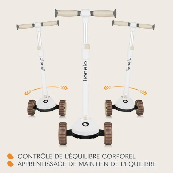Draisienne trottinette enfant evolutive LIONELO Franky - Grandes roues éclairées - Jusqu’à 50 kg - Avec panier - Beige-1