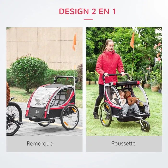 HOMCOM - Remorque vélo pour enfant - Acier - 142x75x101cm - Rouge-4
