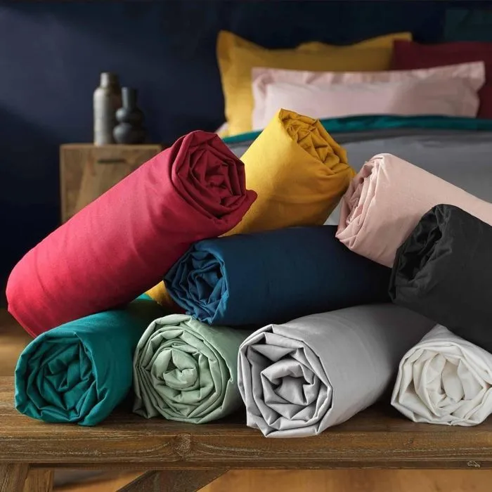 Lot de 2 draps housse king size 180 x 200 cm coton 57 fils Jaune-2