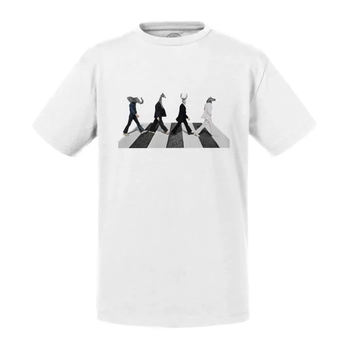 T-shirt Enfant Blanc Animaux Passage Piéton Collage Art Surréalisme Rock-0