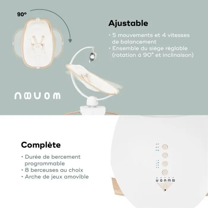 Babymoov Balancelle Bébé Swoon Hoop - Télécommande incluse, Ultra Confort, Design Épuré, Assise Rotative 90°, Arche de jeux-4