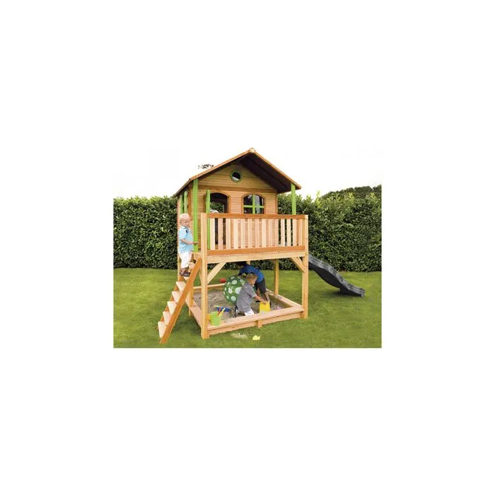 Maison Enfant AXI Marc avec Bac à Sable & Toboggan gris | Aire de Jeux pour l'extérieur en marron & vert-5