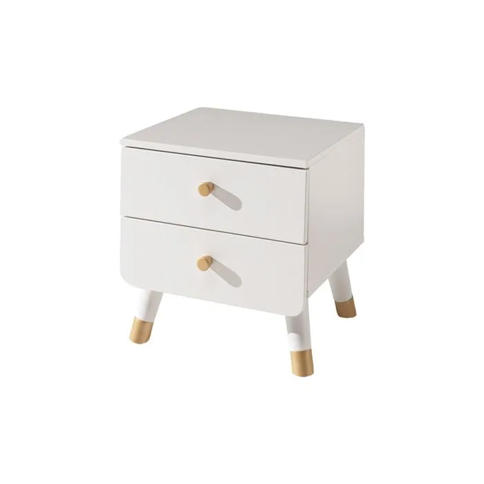 Chevet enfant blanc satin 2 tiroirs de rangement pieds oblique doré 40 Blanc-0