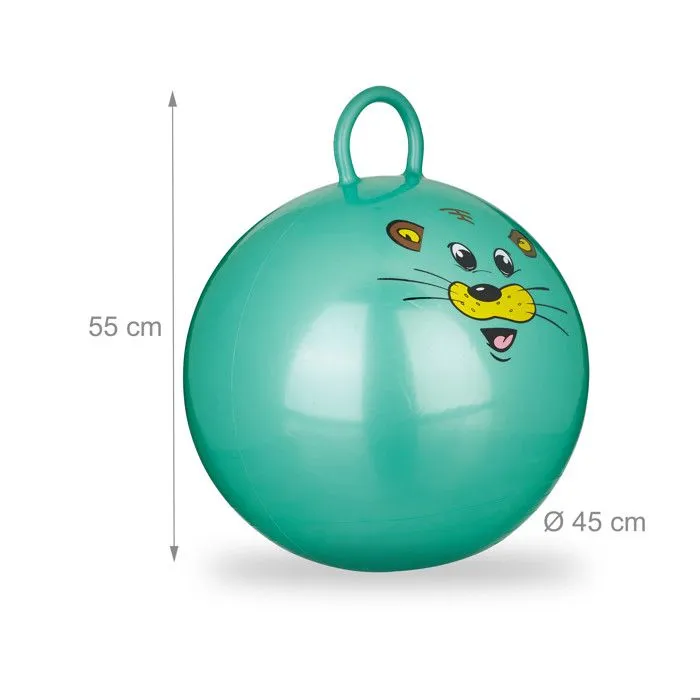 Relaxdays Ballon sauteur, Ballon gonflable sauteur motifs animaux, intérieur et extérieur, poignée, 45cm diamètre, vert-3