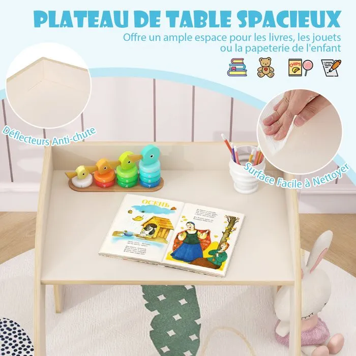 COSTWAY Table et Chaise d'Activité pour Enfants 3+ Ans avec Grand Plateau, Bords Arrondis pour Crèche, Salle de Jeu, Blanc-2