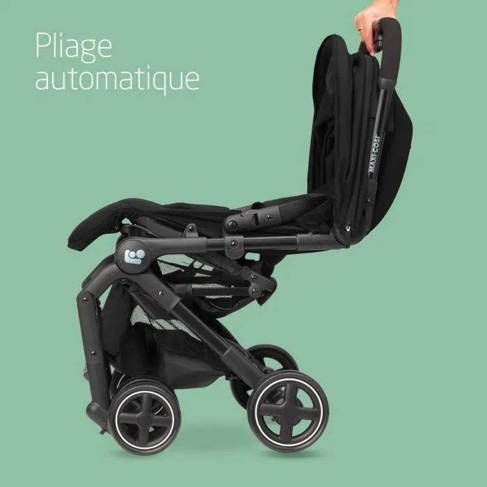 MAXI-COSI Poussette canne ultra compacte Lara 2, 0-4 ans, 0-22 kg, pliage automatique, 3 positions d'inclinaison, Essential Black-1