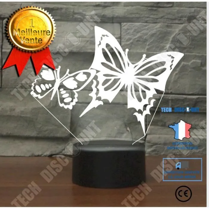 TD® Décoratif USB Papillon 7 Couleurs Télécommande Illusion Optique Veilleuse 3D Visualisation Tableau Bureau Lampes 3D Glow-0