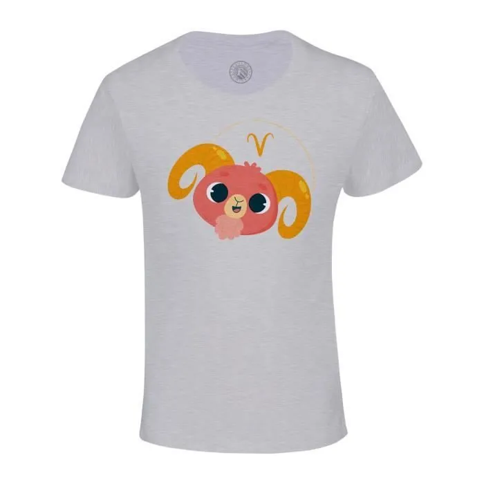 T-shirt Enfant Gris Bélier Signe astrologie Zodiaque Dessin Symbole Illustration-0