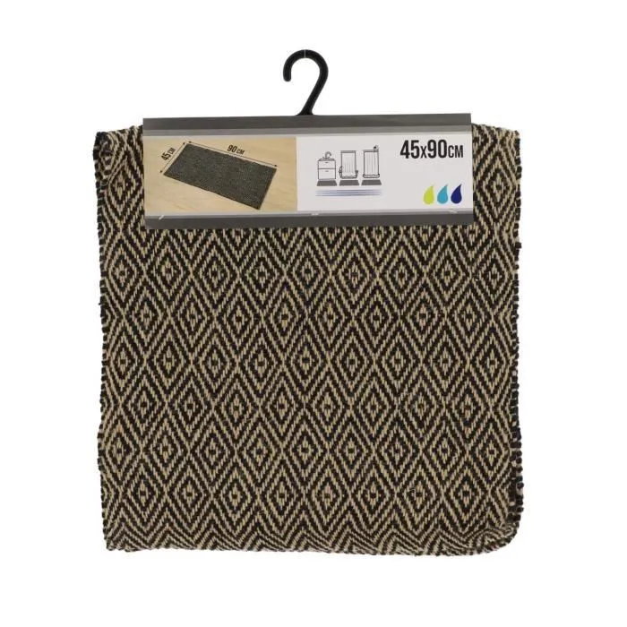 Tapis de salle de bain en jute et coton TENDANCE - Noir & Naturel - 45 x 90 cm-0