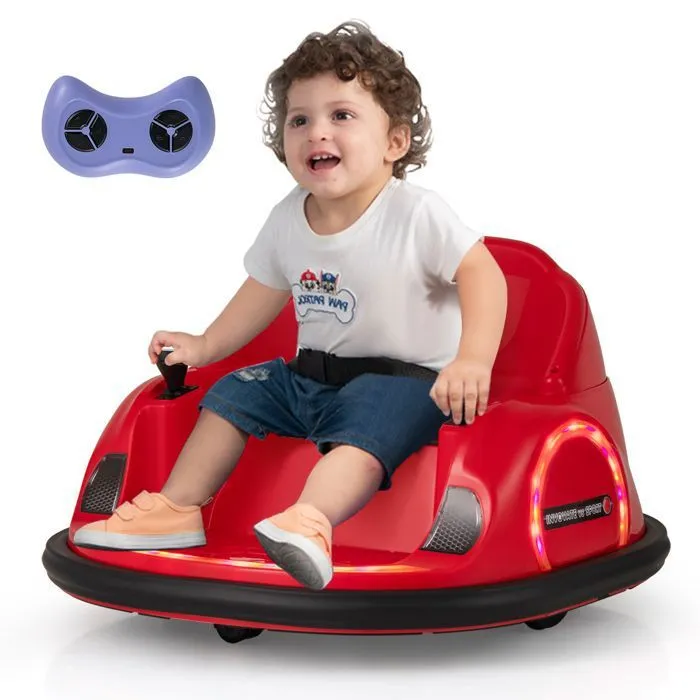 COSTWAY 12V Auto Tamponneuse Electrique pour Enfants, Connexion Sans Fi, LED, Musique, Rotation à 360°, 18+ Mois Rouge-0