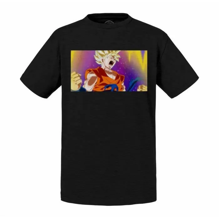 T-shirt Enfant Noir Dragon Ball Super Son Goku Super Saiyan s'Énerve Cheveux Blonds Anime Manga Japon-0