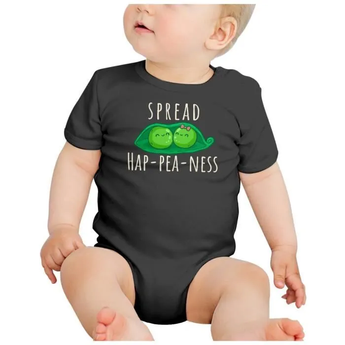 Body Bébé Manche Courte Noir Spread Hap-pea-ness Jeux de Mots Anglais Nourriture Légume-1