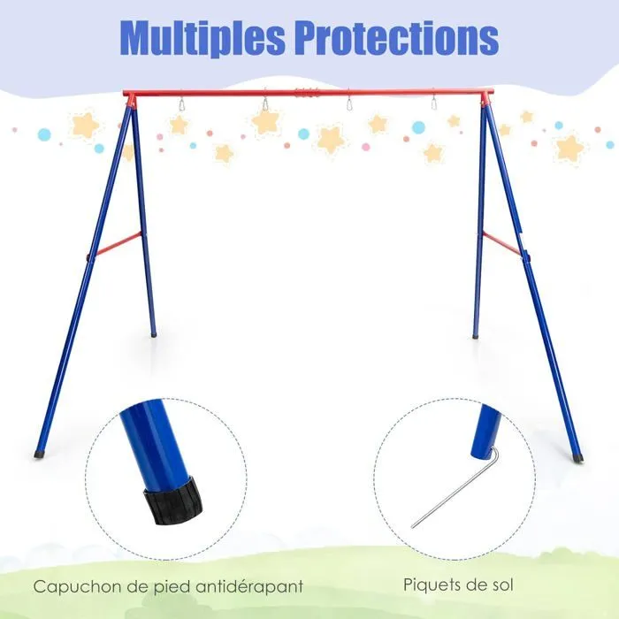 COSTWAY Portique de Balançoire pour 2 Enfants en Métal Structure en A Charge 250KG 260 x 183 x 183 cm 2 Façons de Suspendre-4