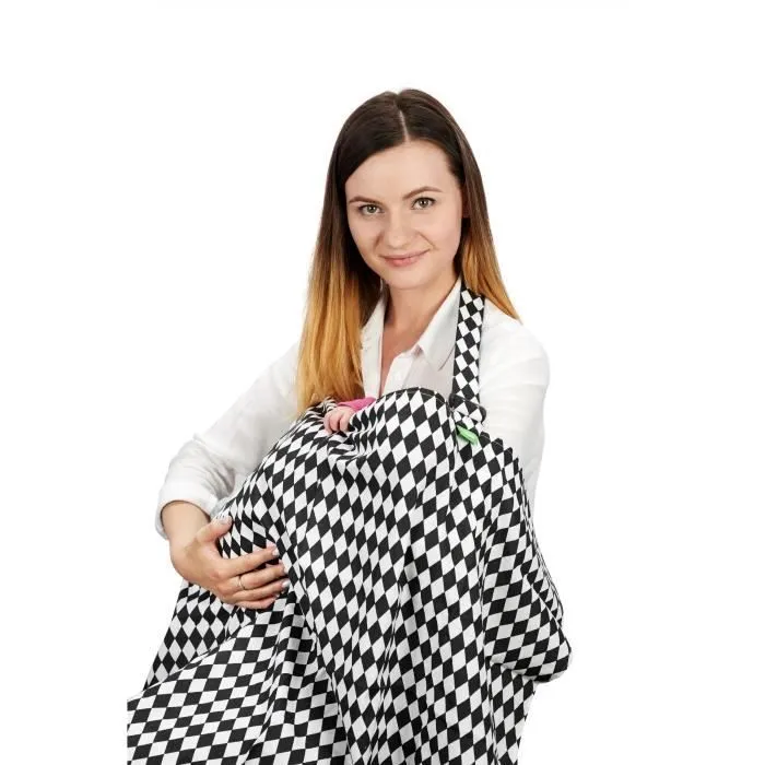 LULANDO Echarpe d’allaitement, dimensions : 100 cm x 70 cm (+/- 3 cm), 100% coton, Oeko-Tex – Première Catégorie [Black Diamonds /-2