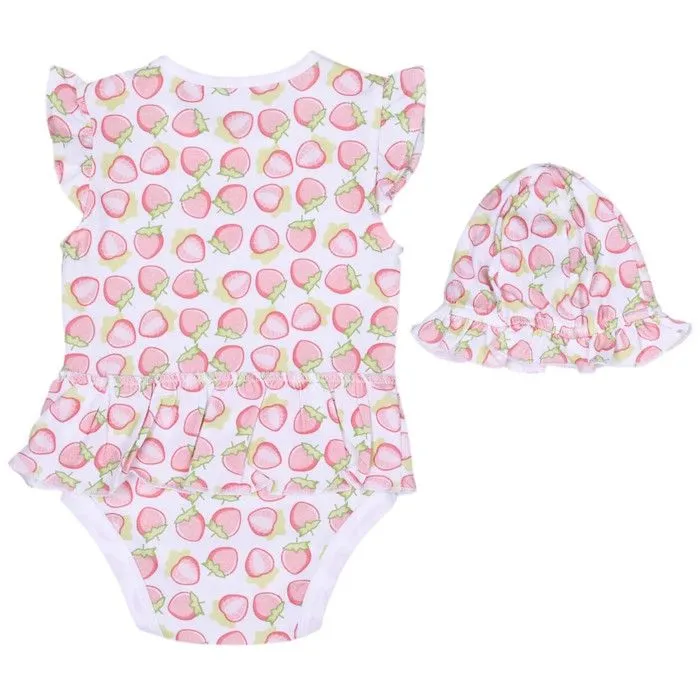 Robe body et chapeau en coton bio Fraise-1
