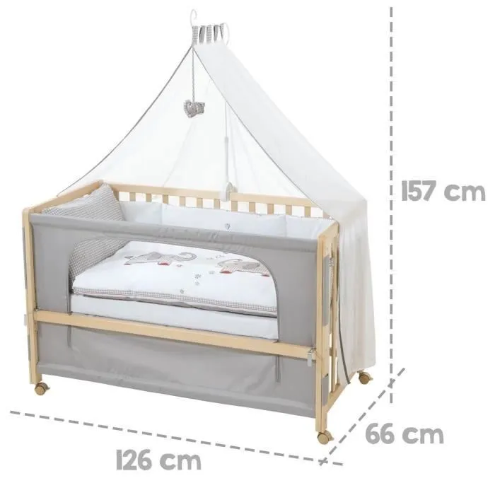Lit Cododo Complet Jumbotwins - ROBA - 60x120 cm - 4 roues à freins - Naturel-2