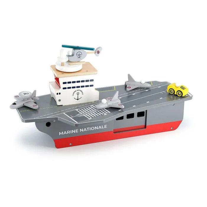 Porte-avions en bois + 5 accessoires - Marine nationale - l 54 x H 24 x P 29 cm-0