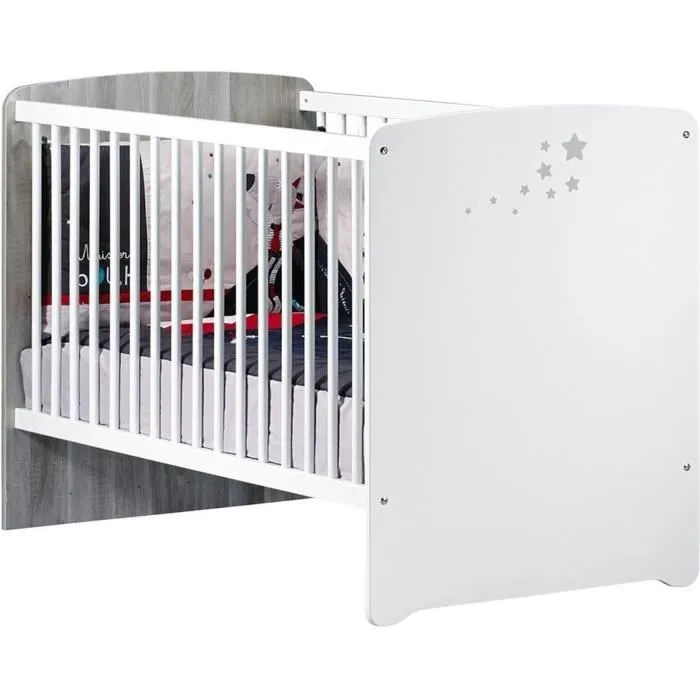 Chambre bébé trio Nao: lit 120x60, commode à langer et armoire - Babyprice - Blanc-2